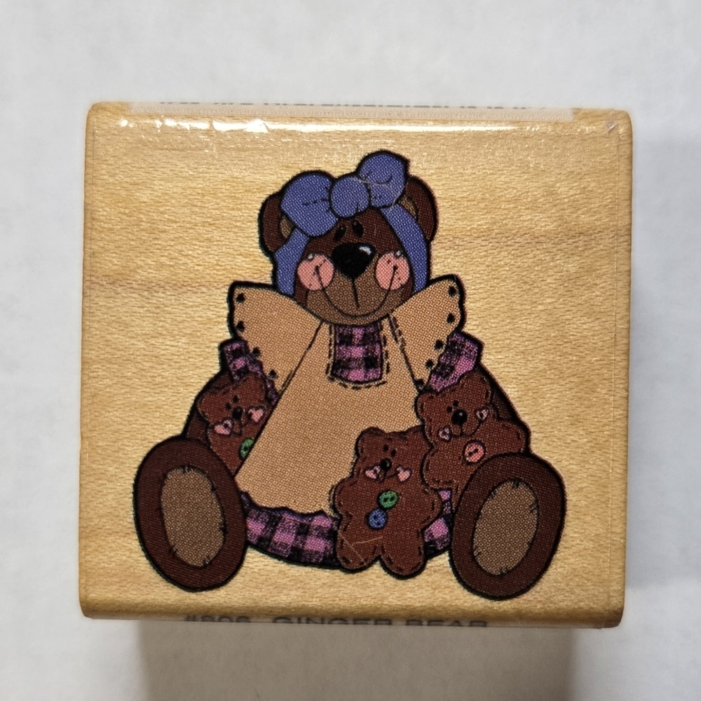 Ginger Bear Momma With Babies Wood Mounted Rubber Craft Stamp 1994 - Great Cond.